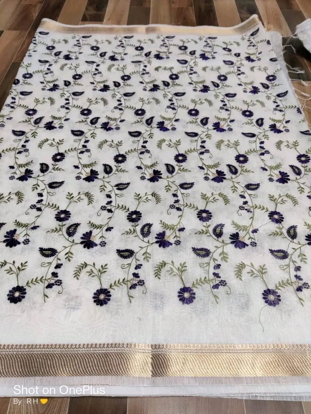 Pure Linen cota silk embroidery saree