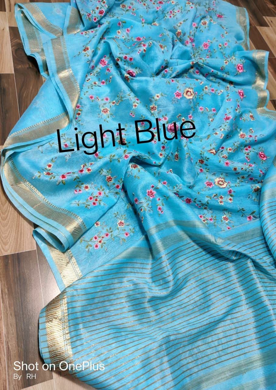 Pure Linen cota silk embroidery saree