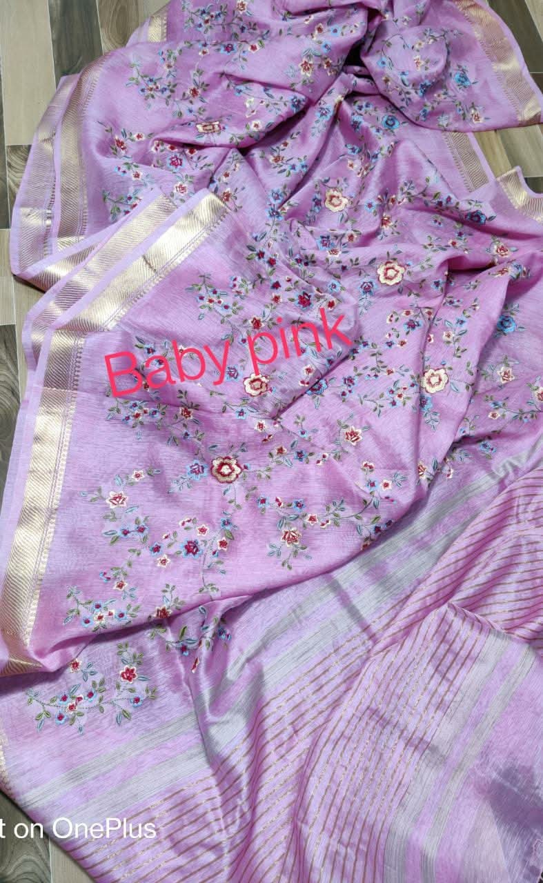 Pure Linen cota silk embroidery saree
