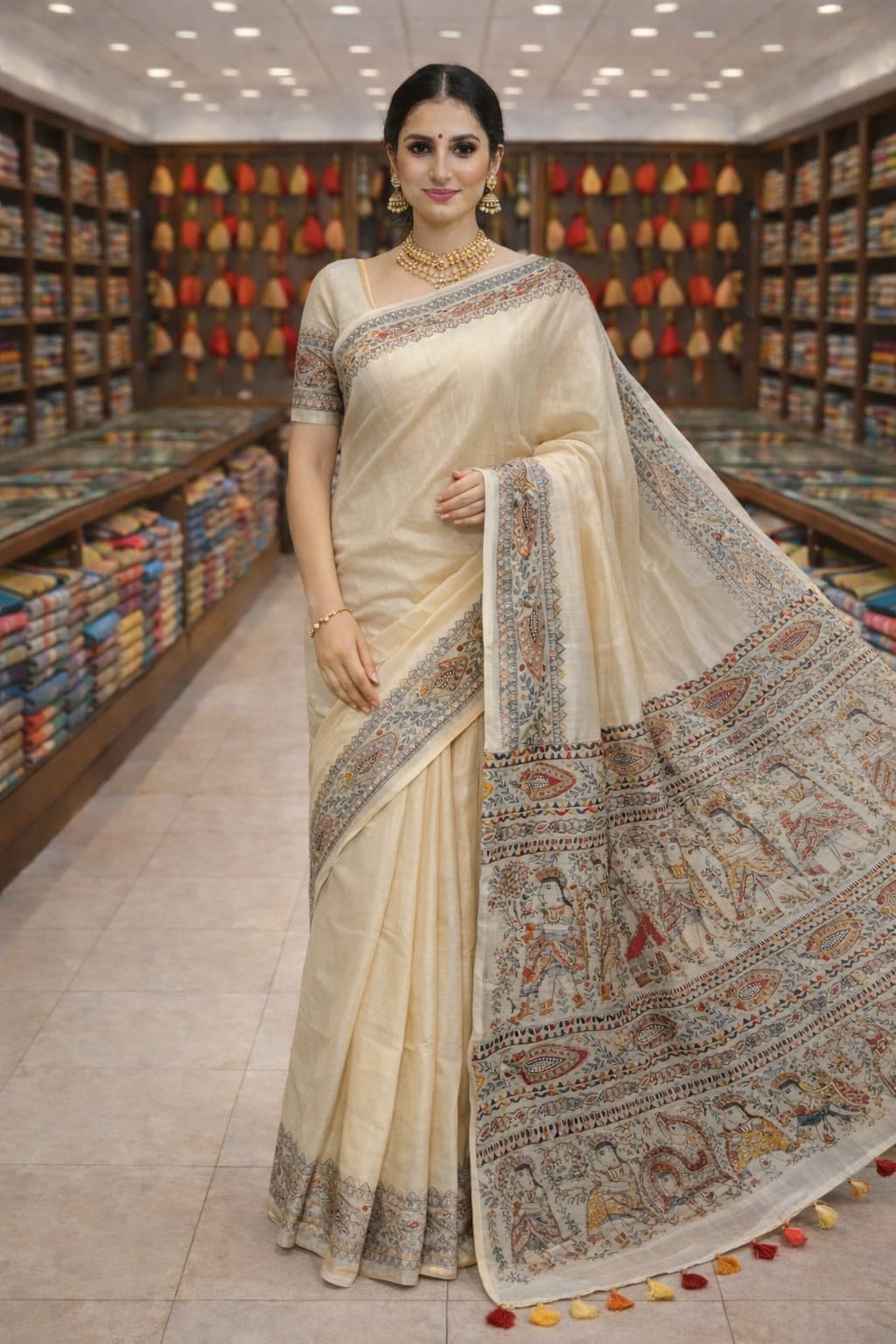 Madhubani print saree