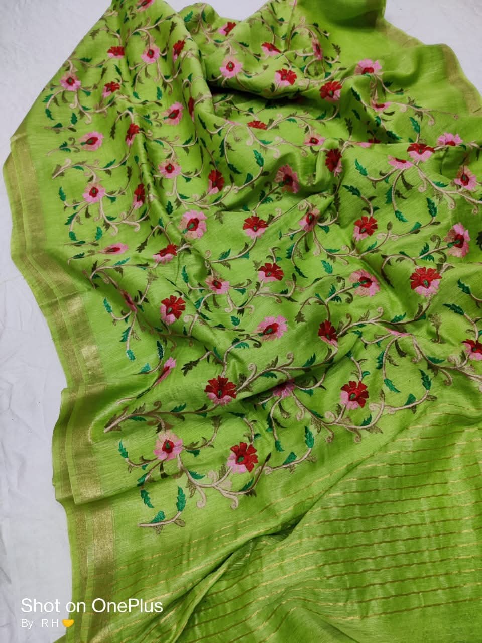 Pure Linen cota silk embroidery saree