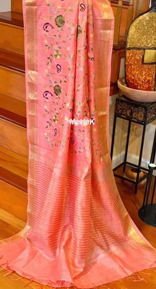 Pure Linen cota silk embroidery saree